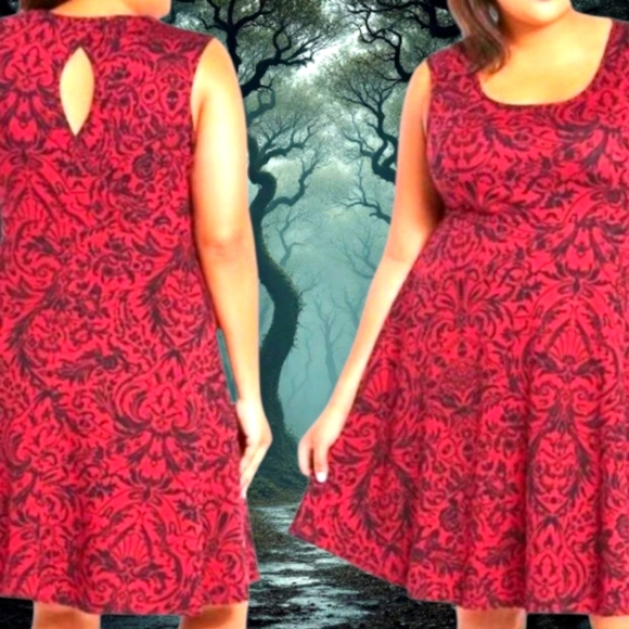 TORRID Plus Size Burgundy Paisley Skull Sleeveless Midi Skater Dress 4X - Picture 1 of 14